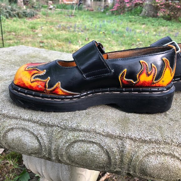 Vintage Tredaire Mary Jane Flame Hot Gothic Punk Dr Martens England 6.5 - Picture 4 of 11